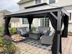 PURPLE LEAF 12' x 16' Hardtop Aluminum Gazebo with Double Metal Roof Heavy Duty Permanent Gazebo for Patio Deck Lawn Garden All Weather Outdoor Pavilion Gazebos, Light Grey
