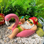 Mood Lab Garden Gnome on Flamingo - Funny Gnome Figurine - 8 Inch Depth Lawn Statue - for Outdoor or House Decor