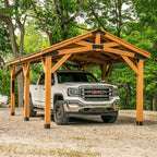 Backyard Discovery Norwood 20 ft. x 12 ft. All Cedar Wooden Carport Pavilion Gazebo with Hard Top Steel Roof Light Brown