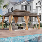 12'x18' Hardtop Gazebo Outdoor Aluminum Patio Gazebo Double Roof Galvanized Steel Canopy with Netting and Curtains for Garden, Backyard,Deck and Lawns