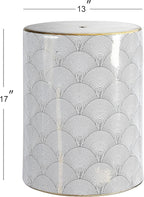 JONATHAN Y TBL1001A Fish Scale 17" Modern Ceramic Indoor/Outdoor Garden Stool, Coastal, Contemporary, Transitional, Side Table, Plant Stand, Spill-Proof, Living Room, Garden Room, Patio, White/Gold