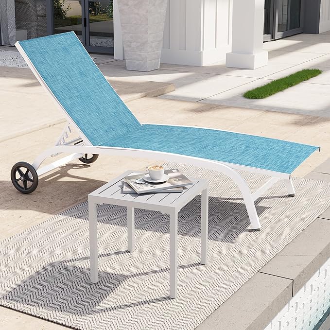 Crestlive Products Aluminum Outdoor Side Table Set of 2, Pool Lounge Chair Side Table, Weather Resistant Small Square Coffee End Table for Patio, Yard, Garden, Porch, Deck, Outdoor