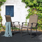 NUU GARDEN 4 Piece Outdoor Patio Dining Chairs, Textilene Dining Chairs with High Back, Patio Furniture Chairs with Armrest, Iron Frame for Lawn Garden Backyard Deck, Black and Brown