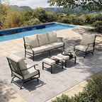 HERA'S HOUSE 5 Pieces Patio Furniture Set, 2 x Cushioned Rocking Chair, 2 x Ottoman, 1 x 3-Seat Sofa, All Cushioned 7 Seats Outdoor Conversation Set for Lawn Garden Backyard