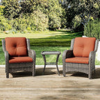 Joyside Patio Bistro Set Wicker Chairs - 3 Piece Outdoor Rattan Conversation Set with 2 Armrest Chair and 1 Side Table for Proch Deck Garden Backyard Balcony(Mixed Grey/Orange)