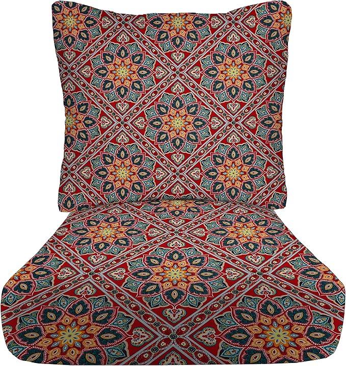 RSH DECOR Deep Seating Cushion with Pillow Back | 23” x 25” Seat | Water and Fade-Resistant Spun Fabric | Outdoor Chair Cushion Set for Patio Furniture | Medlo Sonoma