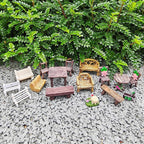 Miniature Garden Furniture Set - 14-Piece Resin Miniature Table and Chairs Set for Outdoor Decor, Adult DIY Craft Gift & Micro Landscape Decor Accessories (Village)