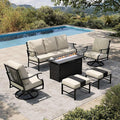 HERA'S HOUSE 6 Pieces Patio Furniture Set with Fire Pit Table, 2 x Swivel Chair, 2 x Ottoman, 3-Seat Sofa with 45" Fire Pit Table, Outdoor Conversation Set for Garden Poolside Backyard Deck
