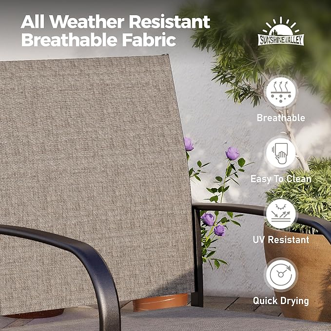 7 PCS Patio Dining Set for 6, Rectangular Wood-Like Metal Table with Umbrella Hole and 6 Chairs, Outdoor Table and Chairs for Lawn Garden Backyard and Deck, Brown