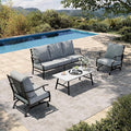 HERA'S HOUSE 4 Piece Patio Furniture Set, 2 x Rocking Metal Frame Cushioned Chair, 3-Seat Sofa with Marbling Coffee Table, All Weather Outdoor Conversation Set for Lawn Garden Backyard, Grey