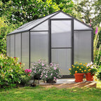 BlueWish 6x8FT Greenhouse, Walk-in Green House with Adjustable Vents, Rivet Structure, Greenhouses for Outdoors with Polycarbonate, Aluminum Heavy Duty Greenhouse Kit for Garden, Gray