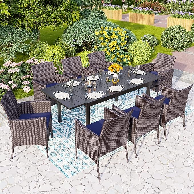 PHI VILLA Outdoor Wicker Dining Chairs Set of 6, Modern PE Rattan Armchair with Cushions for Patio, Deck, Yard, Porch