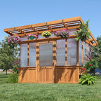 Backyard Discovery Poppy 11' x 7' Cedar Wood and Polycarbonate Walk-In Greenhouse Kit with Exhaust Fan, Windows, Hose Hook-Ups, PowerPort, Staging Shelves, Plant Hooks for Year-Round Outdoor Gardening