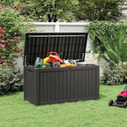 NUNU LAB 150 Gallon Outdoor Storage Box,Resin Large Sturdy Deck Box, Backyard Outside Storage Box Waterproof with Double Wall Panels,Package Delivery Garden Outdoor Hose Storage Bin