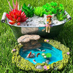 Mood Lab Fairy Garden - Miniature Fish Pond & Fairy Figurine Kit - 2 pcs Set of Garden Accessories - Outdoor or House Decor