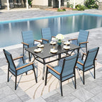 Sophia & William Patio Table and Chairs Set 7 Pieces, 6 Aluminium Patio Dining Chairs with 60" x 38" Metal Dining Table, Stackable and Easy to Move for Outdoor Garden Lawn (Blue)