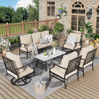Patio Furniture Set 6 pcs, Outdoor Patio Furniture, 1 X 3-Seat Sofa, 2 X Single Chairs, 2 X Swivel Chairs, 1 X Coffee Table and 5.75" Extra Thick Cushion, Patio Conversation Set,Beige
