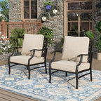 Patio Chairs Set of 2, High Back Outdoor Patio Metal Leg Chairs with 5.75" Thick Cushions for Bistro Balcony Porch Deck and Yard, Beige