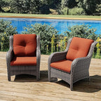 Joyside Outdoor Wicker Chair Rattan Patio Dining Chairs Set of 2 PE Wicker Patio Chairs with 4inch Seat Cushions Outdoor Patio Seating Chair for Garden, Backyard Deck(Mixed Grey/Orange)