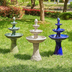 Glitzhome Water Fountain Outdoor Floor-Stand Fountains with LED Light & Pump, Oversized 3 Tier Terrazzo Waterfalls Patio Fountain and Waterfalls Outdoor Yard Fountains for Lawn Garden Backyard Deck