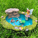 Mood Lab Fairy Garden - Miniature Fish Pond & Fairy Figurine Kit - 2 pcs Set of Garden Accessories - Outdoor or House Decor