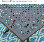 PHI VILLA Cast Aluminum Rectangular Patio Dining Tables for 6 Person, 64" x 37" Engraved Cast-Top Aluminum Table with 2.3" Umbrella Hole, Lawn Garden Tables for All Weather