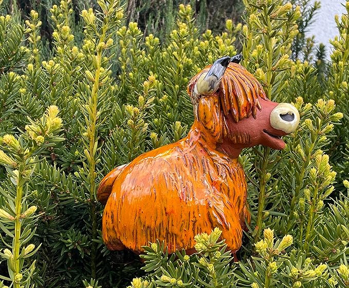 Ceramic Garden Decor - Cow Lawn stake - Outdoor statue - Perfect, unique gifts for gardeners woman, men, yard gifts - Handmade, Frostproof