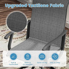 DIFY 5 Pieces Outdoor Patio Dining Set for 4, 37.8" Black Metal Square Dining Table and 4 Dark Grey Textilene Patio Swivel Chairs, Outdoor Table and Chairs
