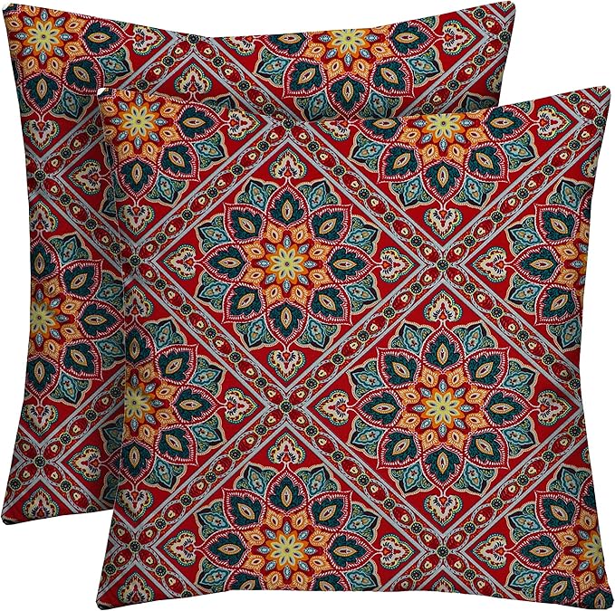 RSH DECOR: Square Throw Pillows Set of 2 | 17” x 17” | All-Weather Spun Fabric | Water and Fade-Resistant | Outdoor Accent Pillows for Patio Furniture | Medlo Sonoma