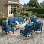 HERA'S HOUSE Outdoor Chairs Set of 2, 2 x Patio Chair with Pacific Blue Cushions, All Weather Outdoor Furniture for Lawn Garden Backyard Deck(Rocking Chairs)