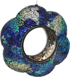 Sunnydaze 10-Inch Glass Mosaic Hanging Bird Feeder for Outdoors - Fly-Through Wild Bird Feeder - Indigo Flower Mosaic