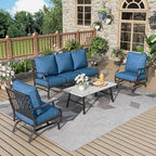 Patio Furniture Set 4 pcs, Outdoor Patio Furniture, 3-Seat Sofa, 2 Rocking Chairs, Coffee Table and 5.75" Extra Thick Cushion, Conversation Set for Backyard Deck, Gemstone Blue