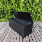 Oakland Living Dark Black Indoor and Outdoor Balcony Patio Deck Porch Pool 113 Gallon Wicker Storage Box Trunk Bin with Metal Frame