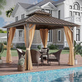 10x10 ft Hardtop Gazebo Outdoor Aluminum Patio Gazebo Double Roof Galvanized Steel Canopy with Netting and Curtains for Garden, Backyard,Deck and Lawns