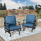 Patio Chairs Set of 2, High Back Outdoor Patio Metal Chairs with 5.75" Thick Cushions for Bistro Balcony Porch Deck and Yard, Peacock Blue