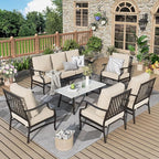 Patio Furniture Set 6 pcs, Outdoor Patio Furniture, 3-Seat Sofa, 4 X Single Chairs, 1 X Coffee Table and 5.75" Extra Thick Cushion, Patio Conversation Set,Beige