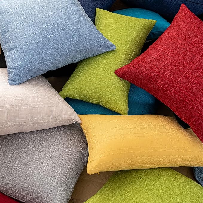 Kevin Textile Pack of 2 Outdoor Waterproof Throw Pillow Covers Decorative Square Outdoor Checkered Pillows Cushion Case Patio Pillows for Couch 12x20 inches 30x50 cm Grey