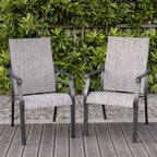 NUU GARDEN Outdoor Dining Chair Set of 2, Breathable Textilene Fabric and Aluminum Frame with Backrest and Armrests, Quick-Dry and Rust-Resistant, Patio Chairs for Lawn, Garden, Grayish Brown