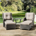 Joyside 5 Piece Outdoor Patio Furniture Set Wicker Conversation Bistro Set Swivel Rocking Chairs with Side Table and Ottomans for Backyard, Porch, Deck(Mixed Grey/Beige)