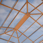 TOOLPORT Hardtop Gazebo 10x13 ft with Polycarbonate Roof - Wood-Like Finish - 4 Side Panels in Champagne