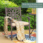 PHI VILLA Cast Aluminum Outdoor Patio Dining Chairs, Extra Wide Armrest Stable Chairs with Seat Cushion, Casting Aluminum Back for All Weather, Set of 4