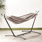 Amazon Basics Double Hammock with 9-Foot Space Saving Steel Stand and Carrying Case, 450 lb Capacity, Cream Wave, 110x47x43 inches