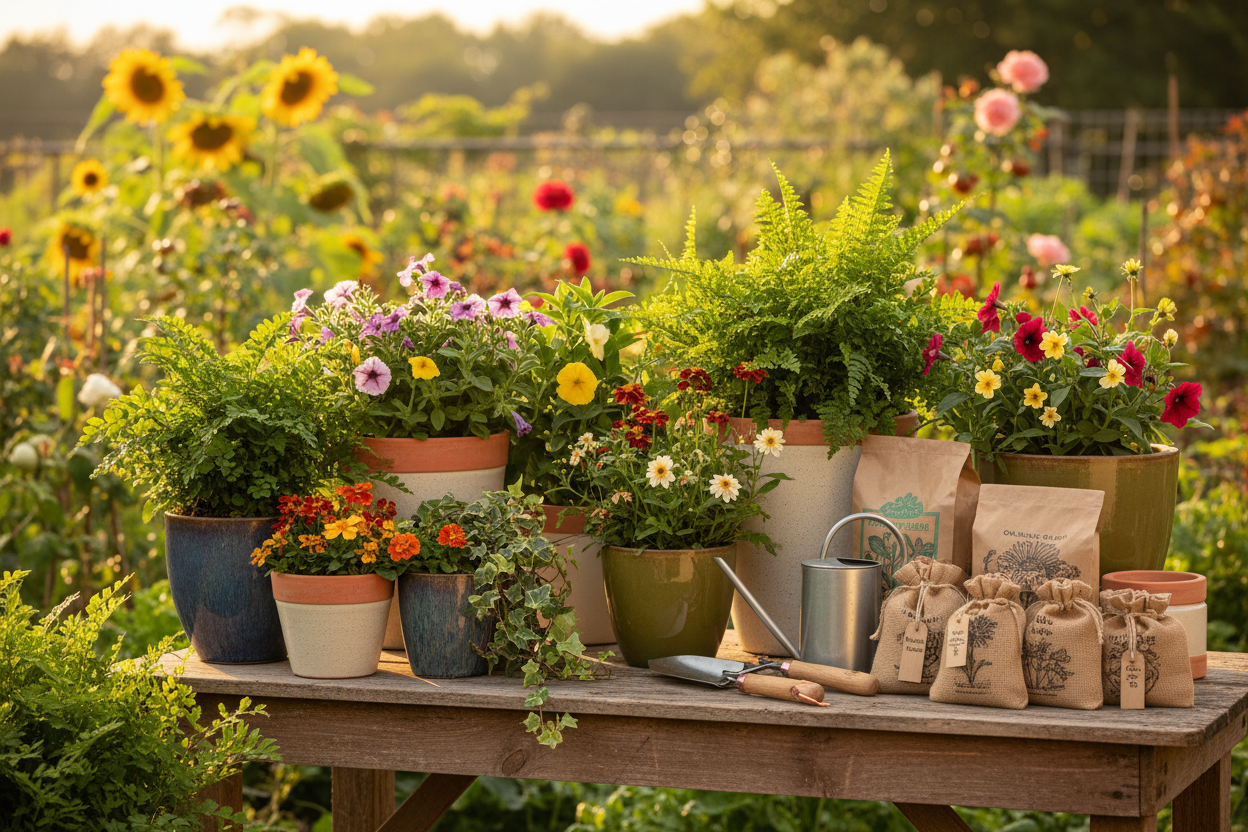 Garden Whisper brings your garden to life with premium tools, eco-friendly planters, organic soils, and curated seeds. Whether you’re a beginner or seasoned gardener, we provide quality supplies and expert tips to help your plants thrive, creating a peaceful, vibrant outdoor space you’ll love. (make it real photo)